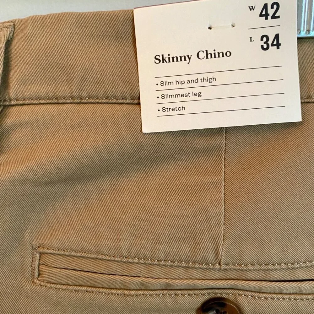 Goodfellow & Co Mens Skinny Chino Pants 42x34 Khaki Slim Fit Stretch NEW NWT - Picture 4 of 11
